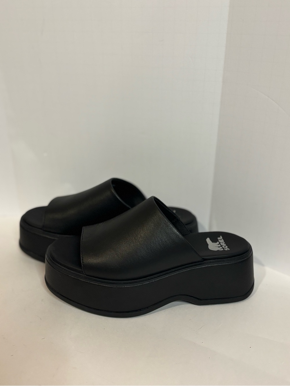Sorel Black Platform Slide Mules with Wide Upper